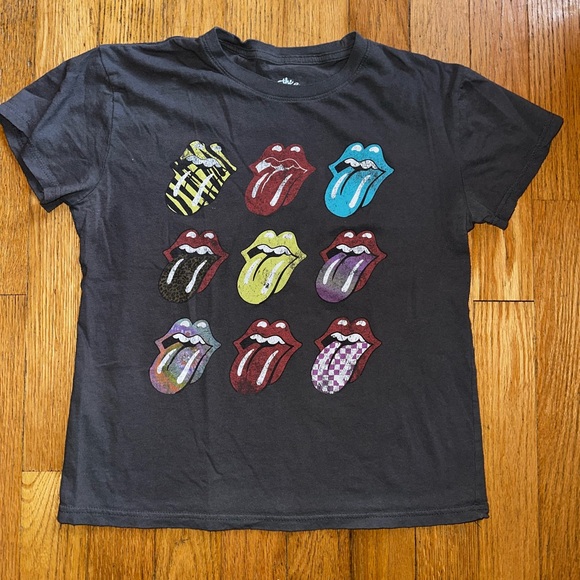 Tops - Stylish GraphicRolling Stonea Tee - Multicolor Lips Design